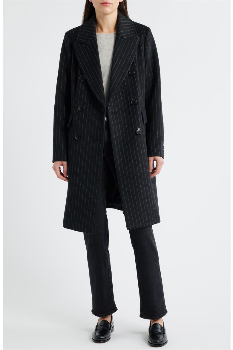 Heritage Pinstripe Double Breasted Coat, Alternate, color, BLACK PINSTRIPE
