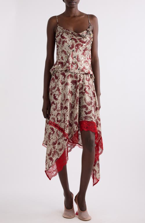 Dries Van Noten Chai Orchid Petal Print Embellished Silk Camisole In Burgundy