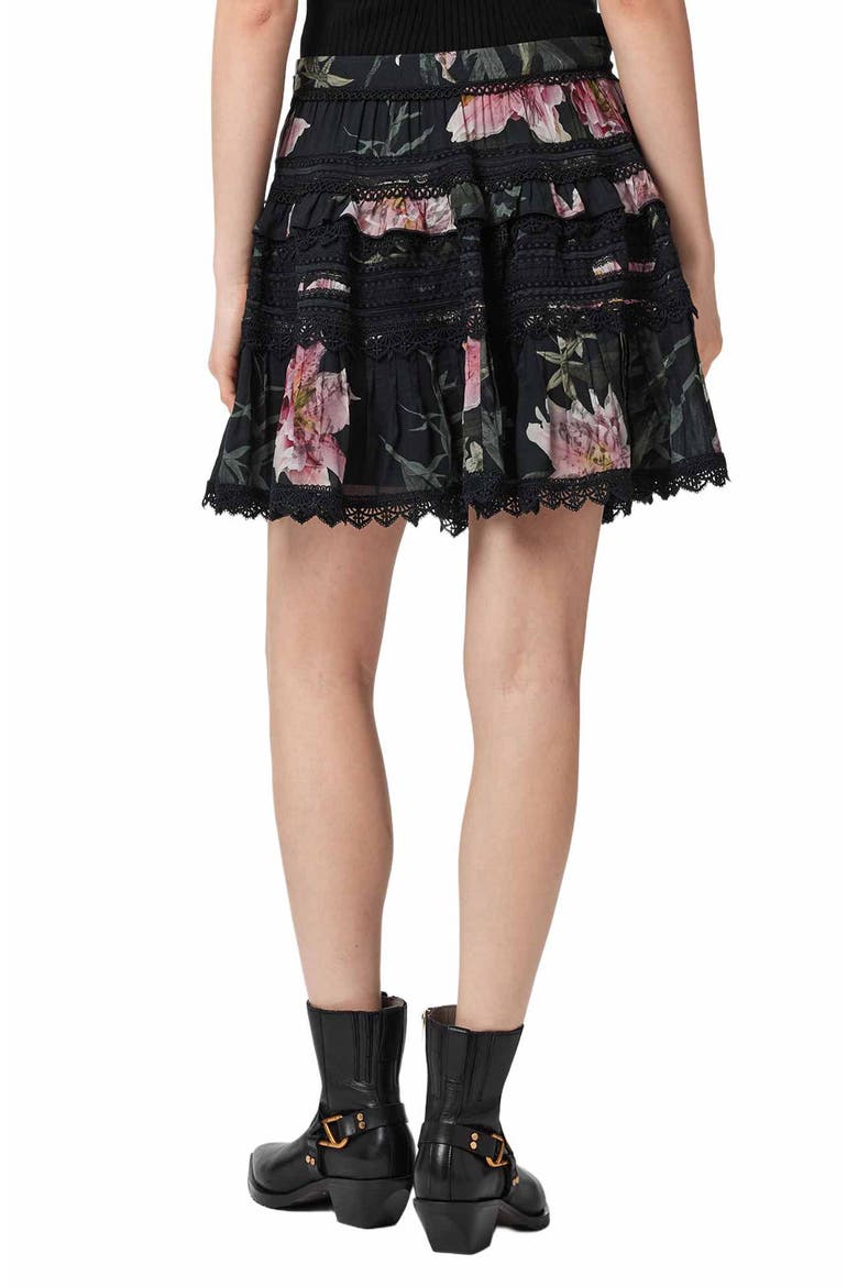 Zora Floral Lace Detail Miniskirt, Alternate, color, CRYSTAL BLACK