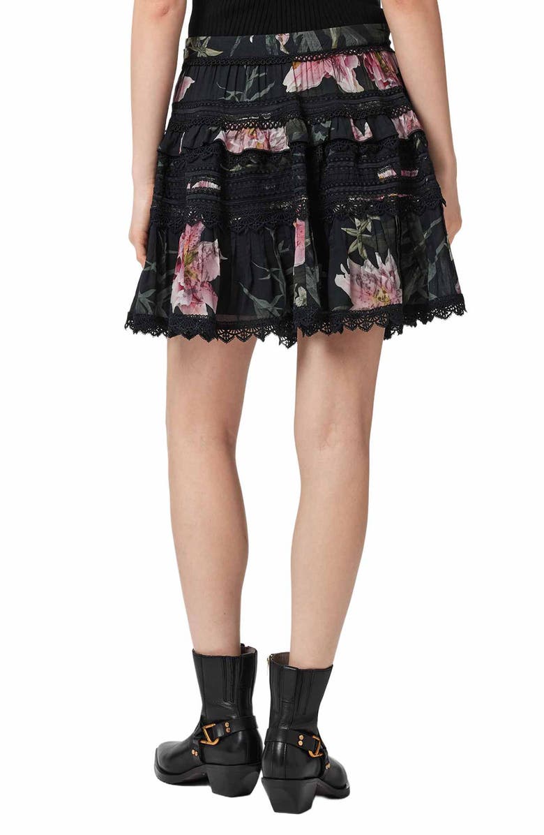 AllSaints Zora Floral Lace Detail Miniskirt, Alternate, color, Crystal Black