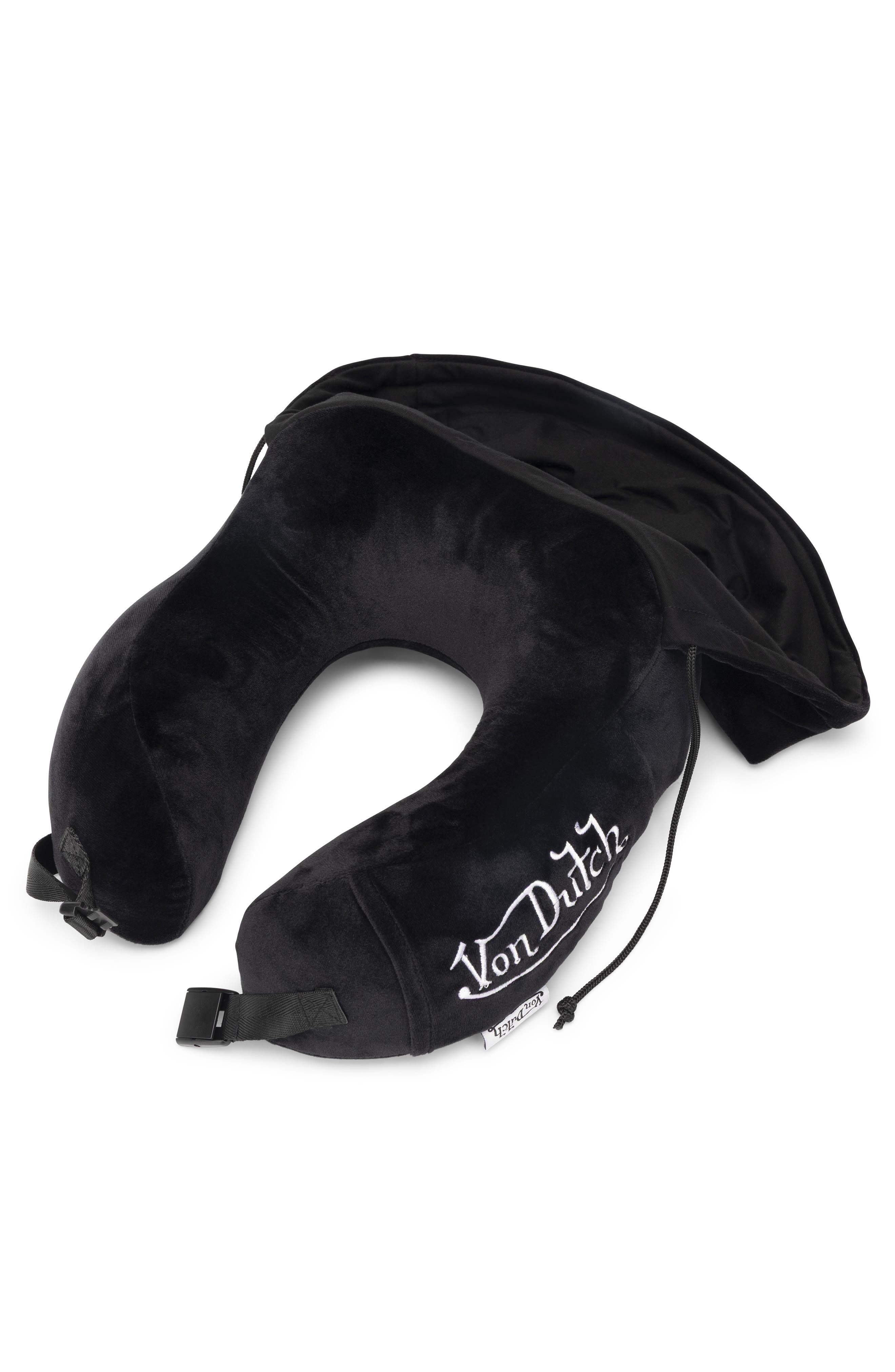 Von Dutch Eyeconic Hooded Ergonomic Memory Foam Travel Neck Pillow, Alternate, color, Black