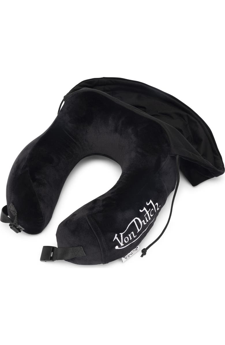 Von Dutch Eyeconic Hooded Ergonomic Memory Foam Travel Neck Pillow, Alternate, color, Black