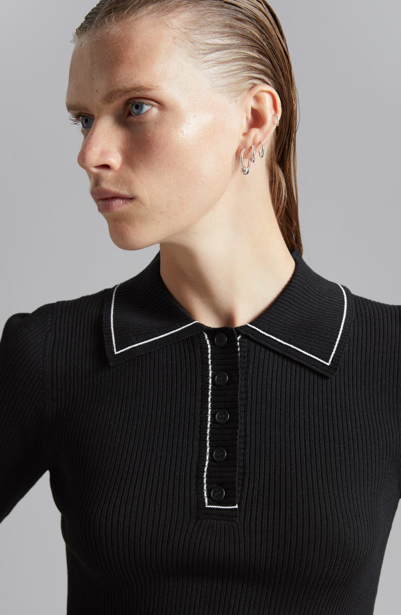 & Other Stories Contrast Trim Rib Polo Sweater, Alternate, color, Black