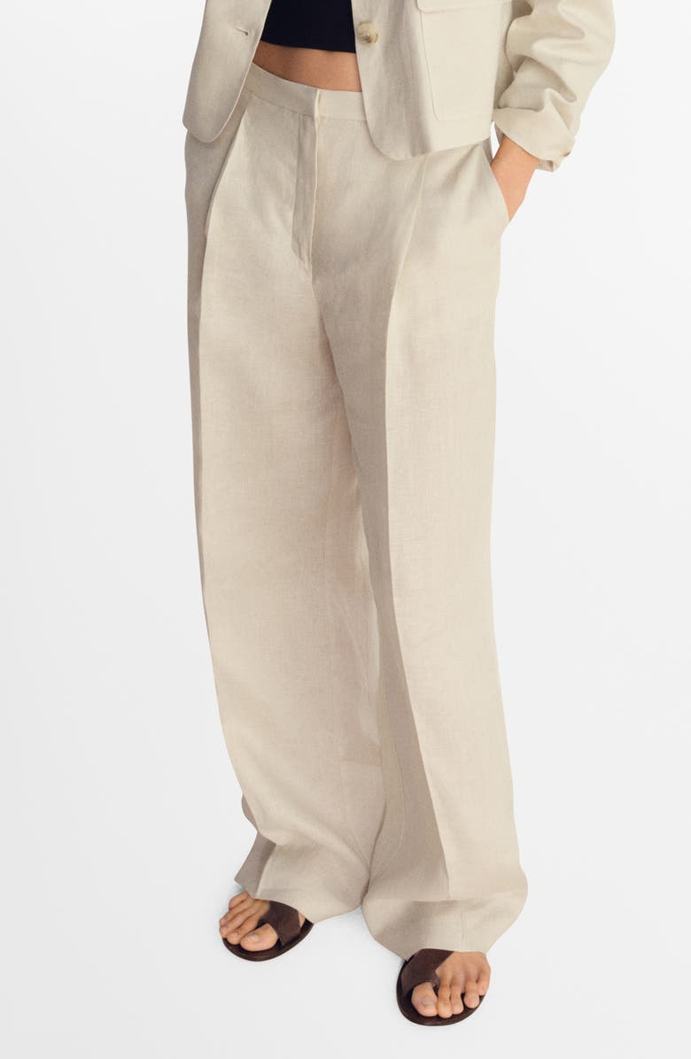MANGO Pleated Linen Pants, Main, color, Ecru