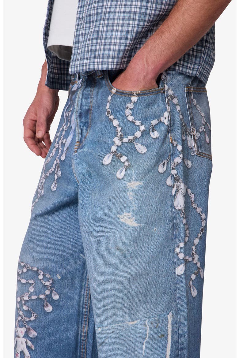 Rave Chain Printed Relaxed Wide Leg Jeans, Alternate, color, VINTAGE BLUE
