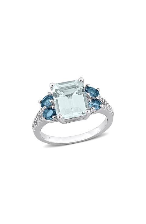 Aquamarine, London Blue Topaz & Diamond Ring