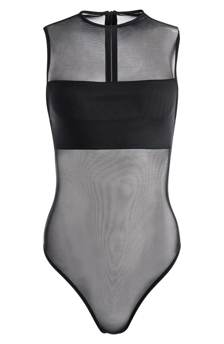 Alice + Olivia Nichol Mix Media Mesh Bodysuit, Alternate, color, 