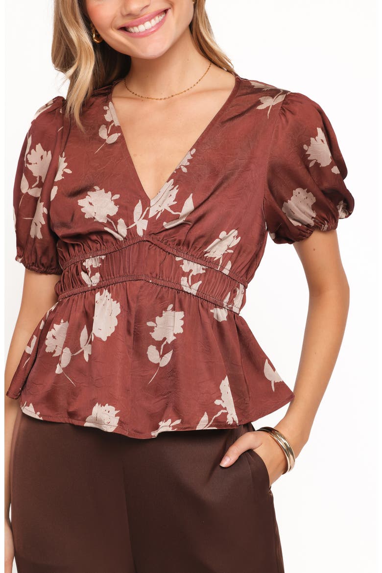 Griffin Floral Peplum Blouse, Alternate, color, BROWN FLORAL