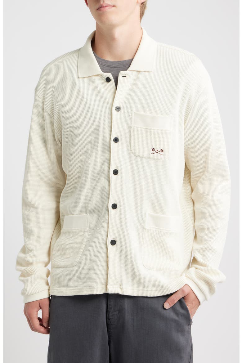 Delano Cotton Thermal Button-Up Shirt, Alternate, color, OFF WHITE