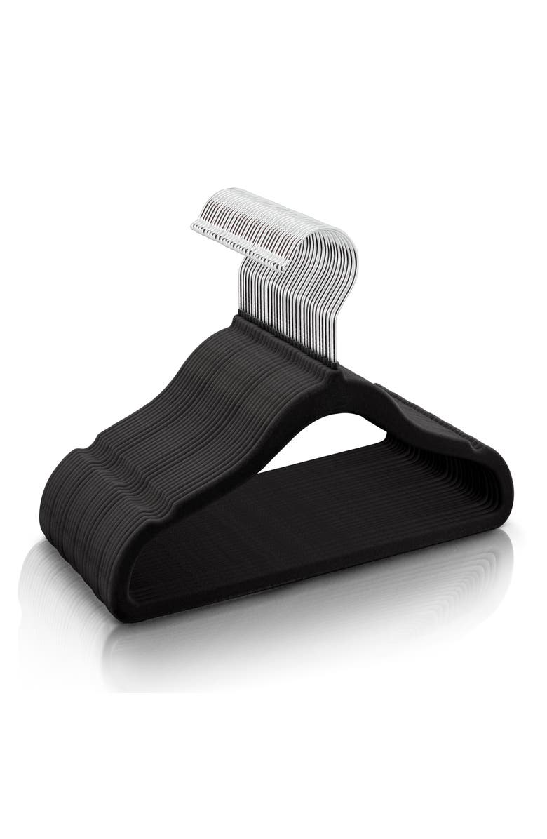 Elama Home 50 Piece Kids Non-Slip Velvet Cloths Hangers with Notched Shoulders, Main, color, Black