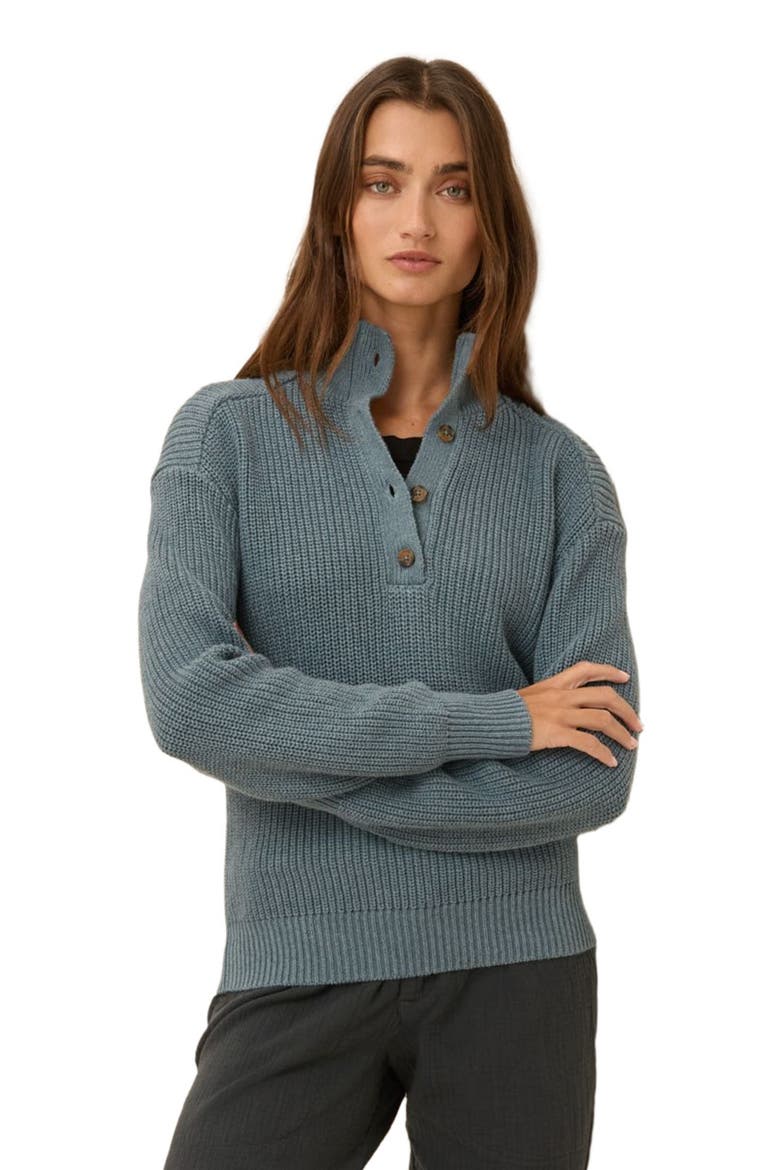 Luxe Knit Henley Sweater, Alternate, color, River Rock Heather
