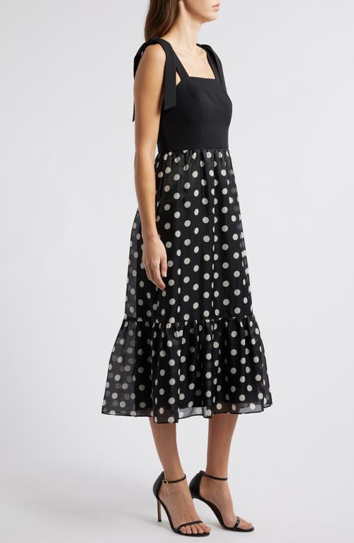 Anne Klein Plus Size Tie-strap Polka-dot Midi Dress In Anne Black/anne White