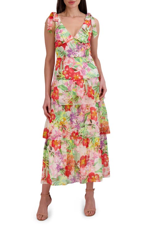 Floral Tie Strap Tiered Maxi Dress