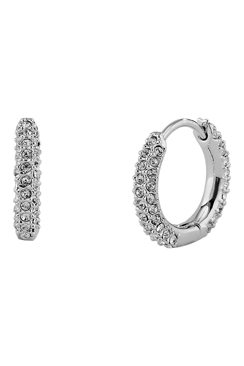 Pavé Cubic Zirconia Huggie Hoop Earrings, Main, color, RHODIUM