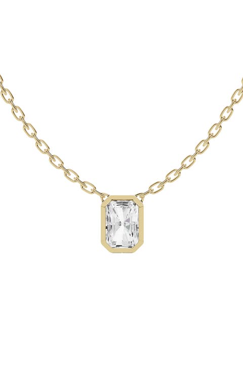 18K Gold Radiant Lab Created Diamond Pendant Necklace (Nordstrom Exclusive)
