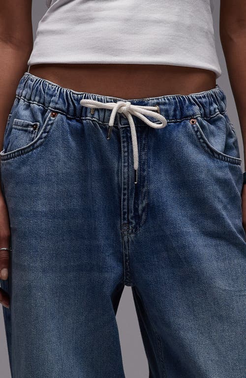 Topshop Baggy Drawstring Jeans In Blue