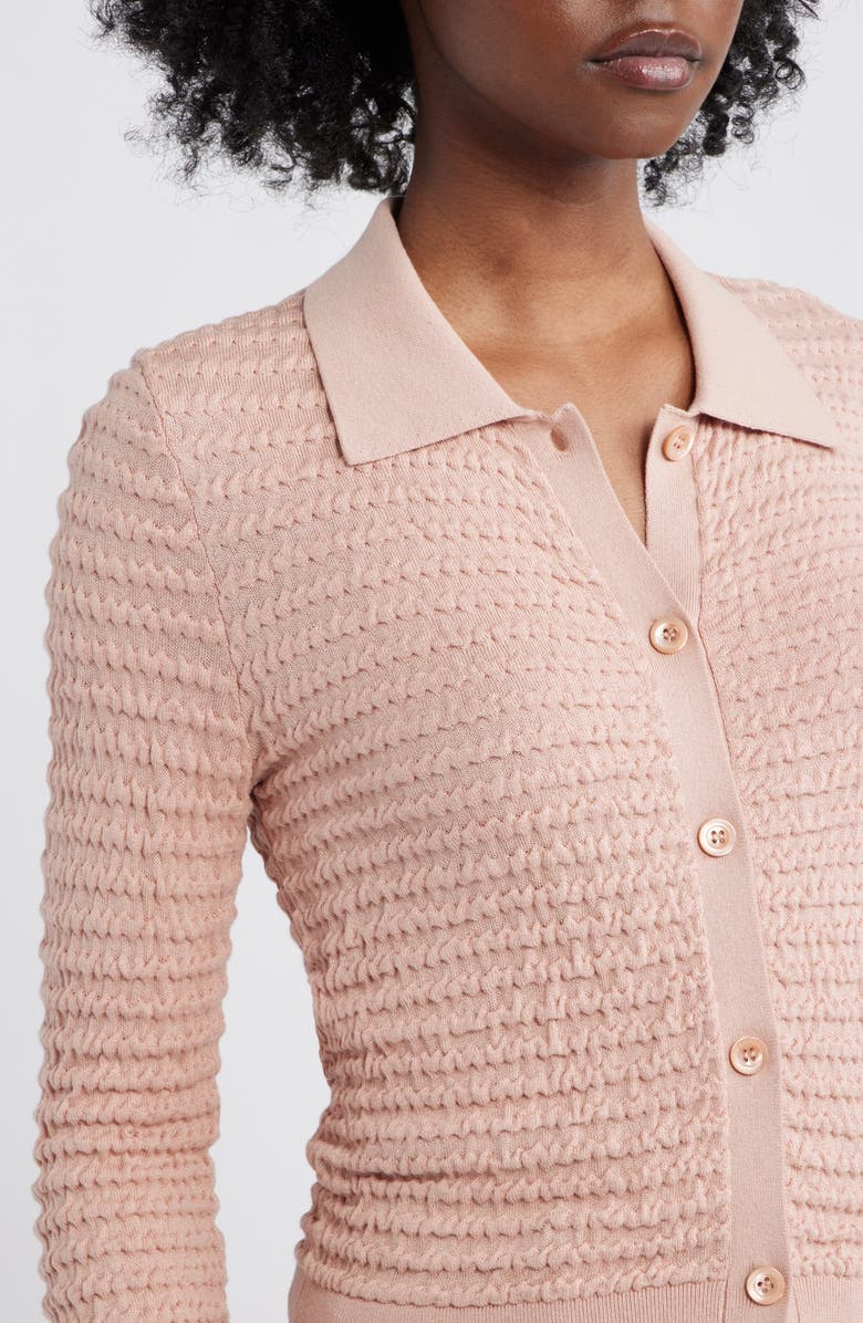 FRAME The Smocked Silk & Cotton Cardigan, Alternate, color, Light Pink