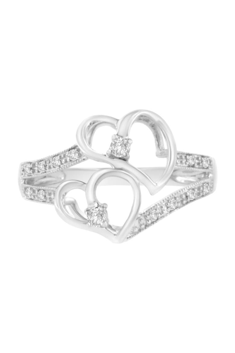 14KT White Gold 1/10 cttw Diamond Twin Heart Ring, Main, color, White
