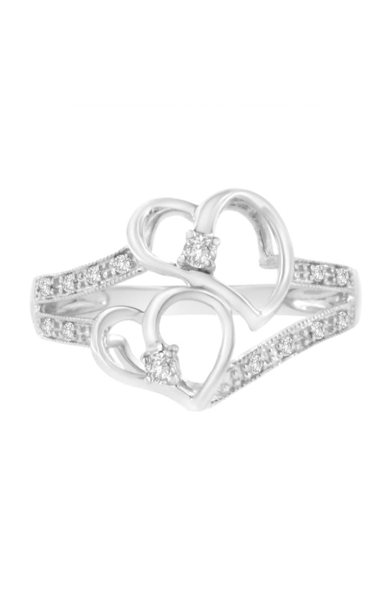 Haus of Brilliance 14KT White Gold 1/10 cttw Diamond Twin Heart Ring, Main, color, White