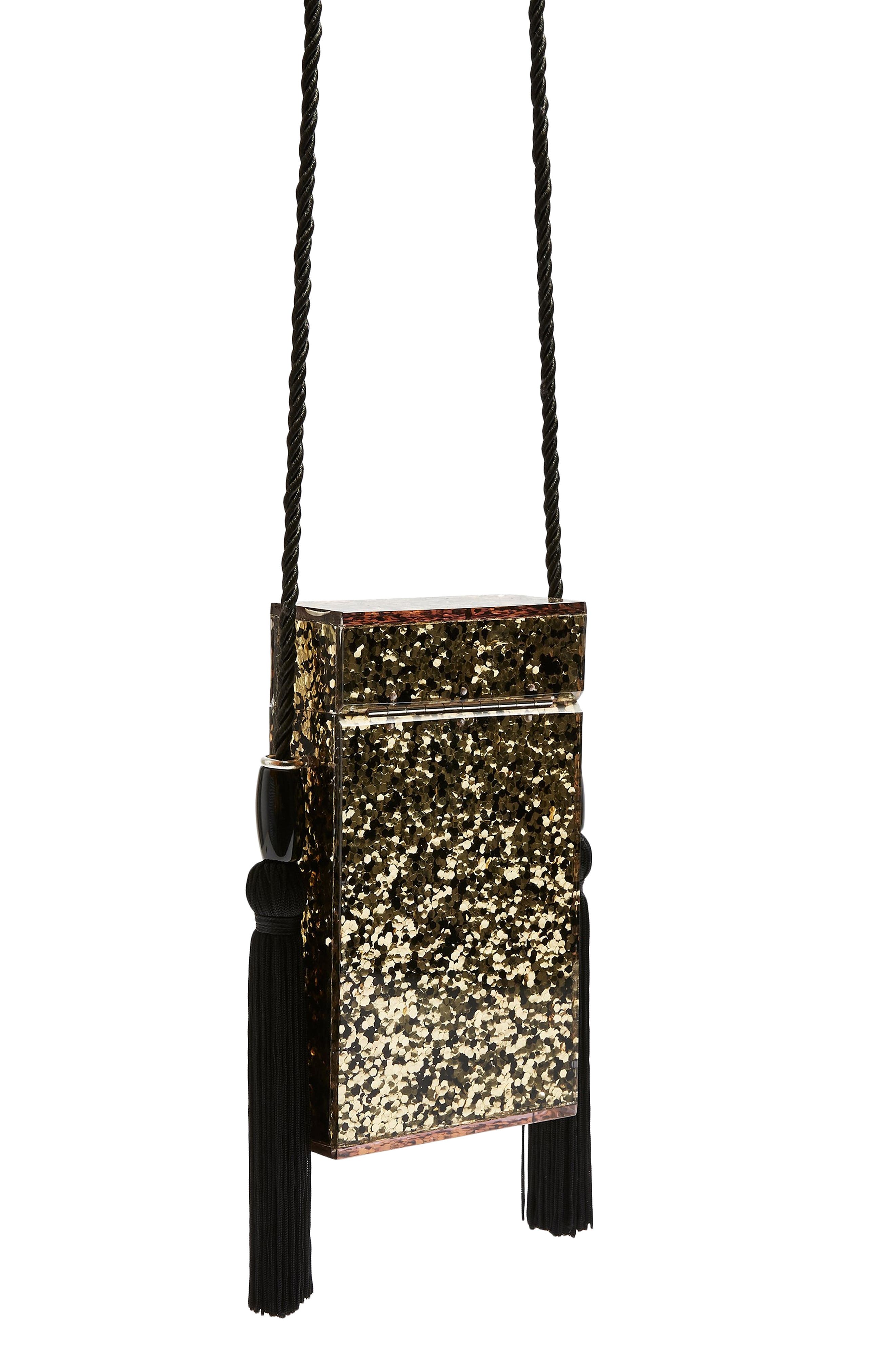 Topshop Como Glitter Tassel Shoulder Bag, Alternate, color, 