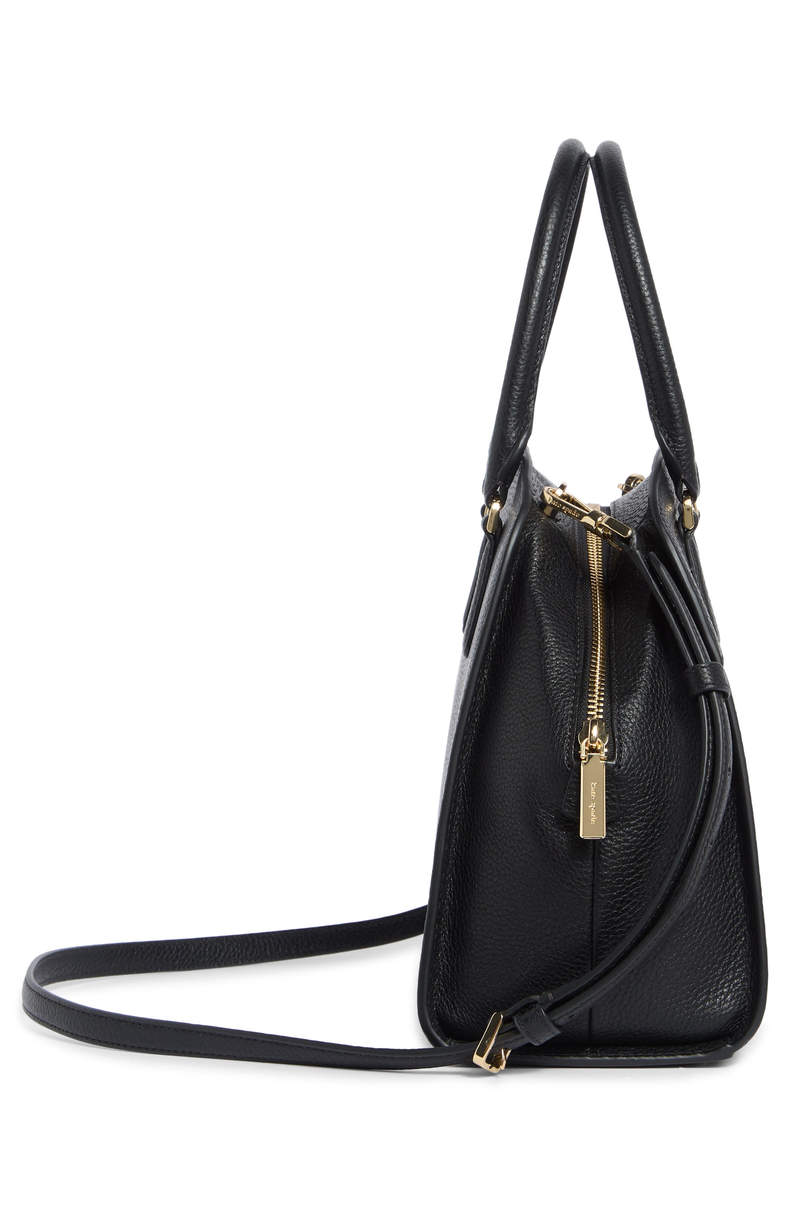 kyla pebble leather satchel bag, Alternate, color, BLACK