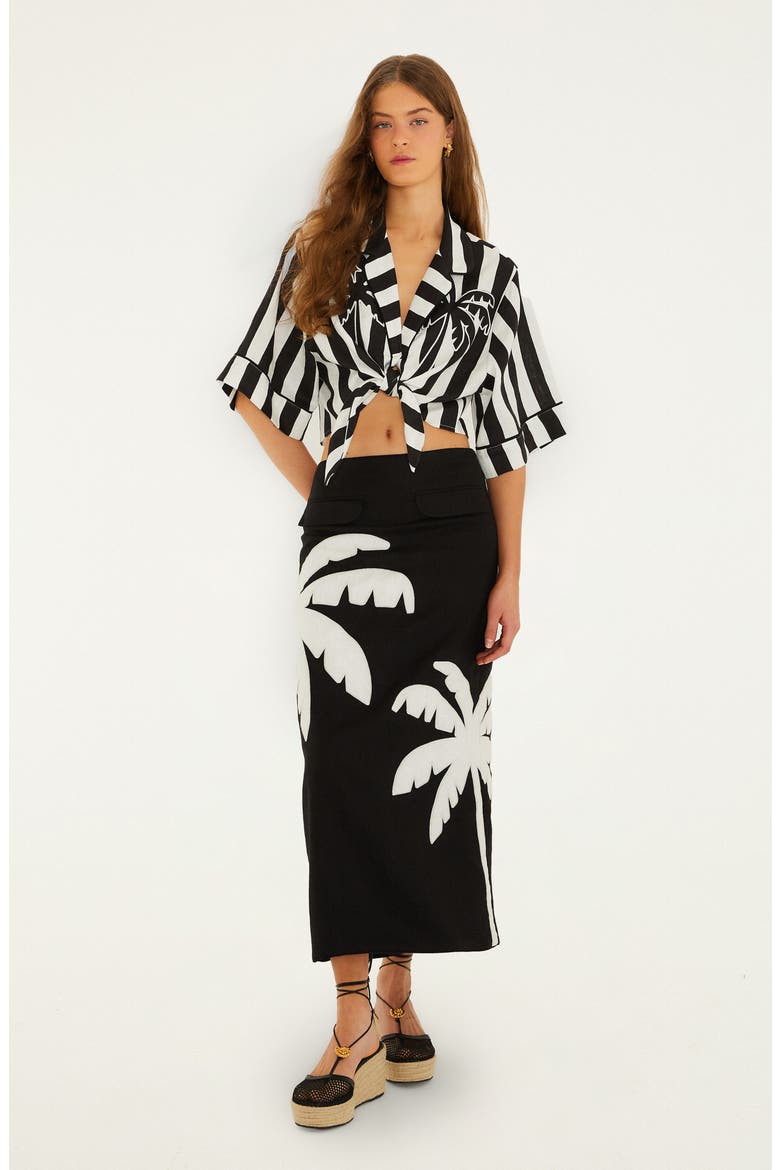 Palm Tree Embroidered Linen Maxi Skirt (Women) | Nordstrom