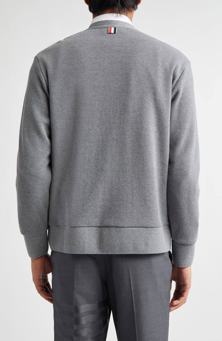 Thom Browne Waffle Knit V-Neck Cardigan, Alternate, color, Med Grey