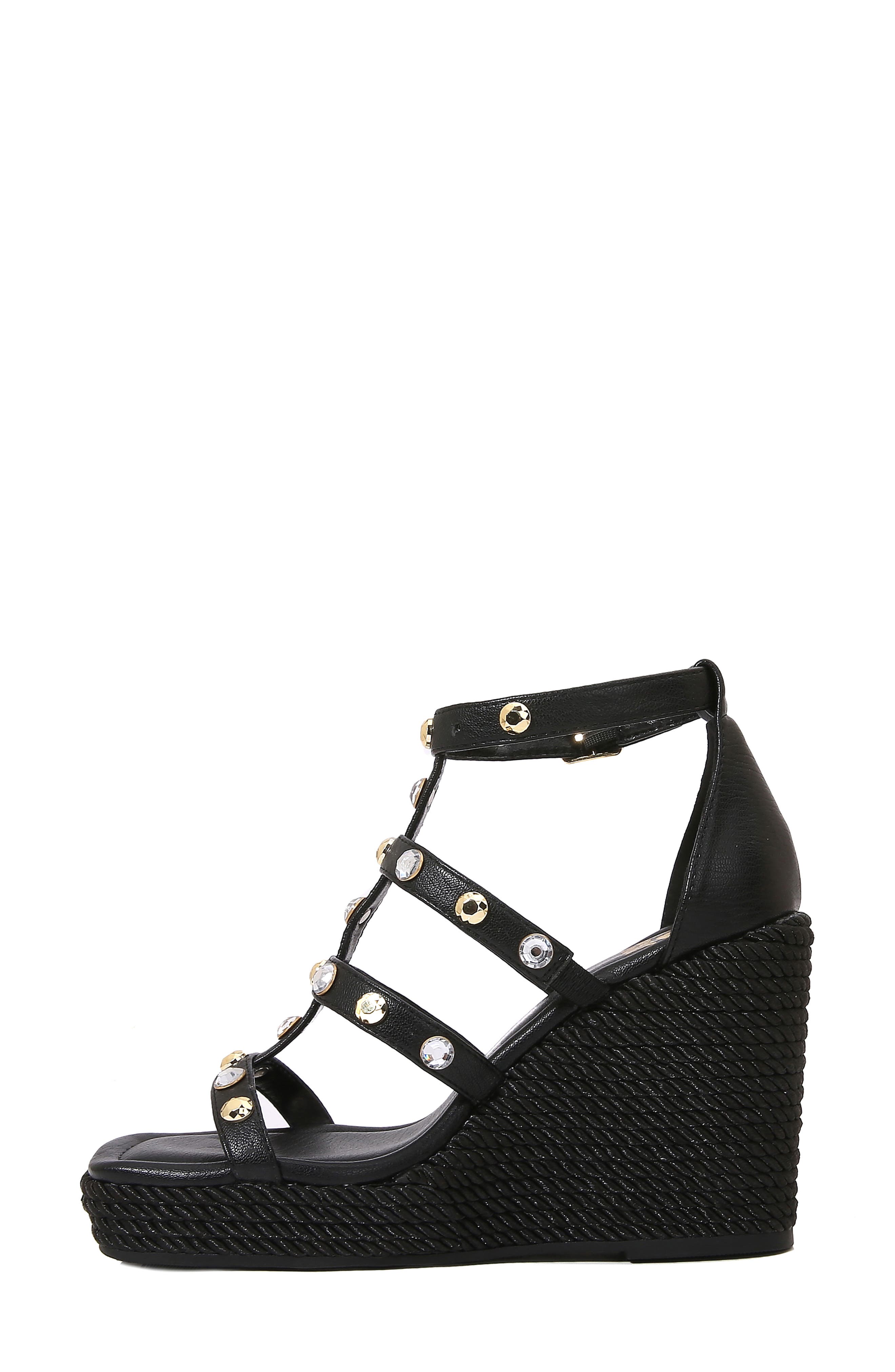 Panda Caged Platform Wedge Sandal, Alternate, color, BLACK