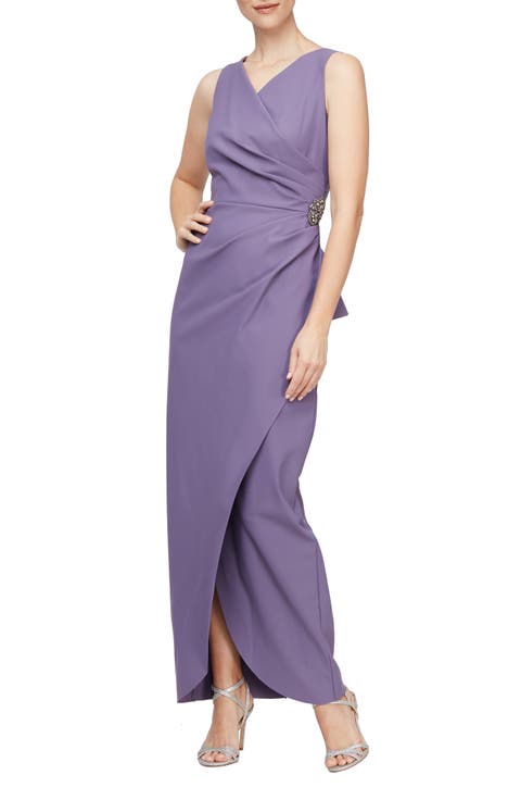Embellished Side Drape Column Formal Gown