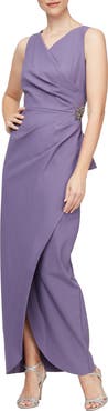 Alex Evenings Embellished Side Drape Column Formal Gown