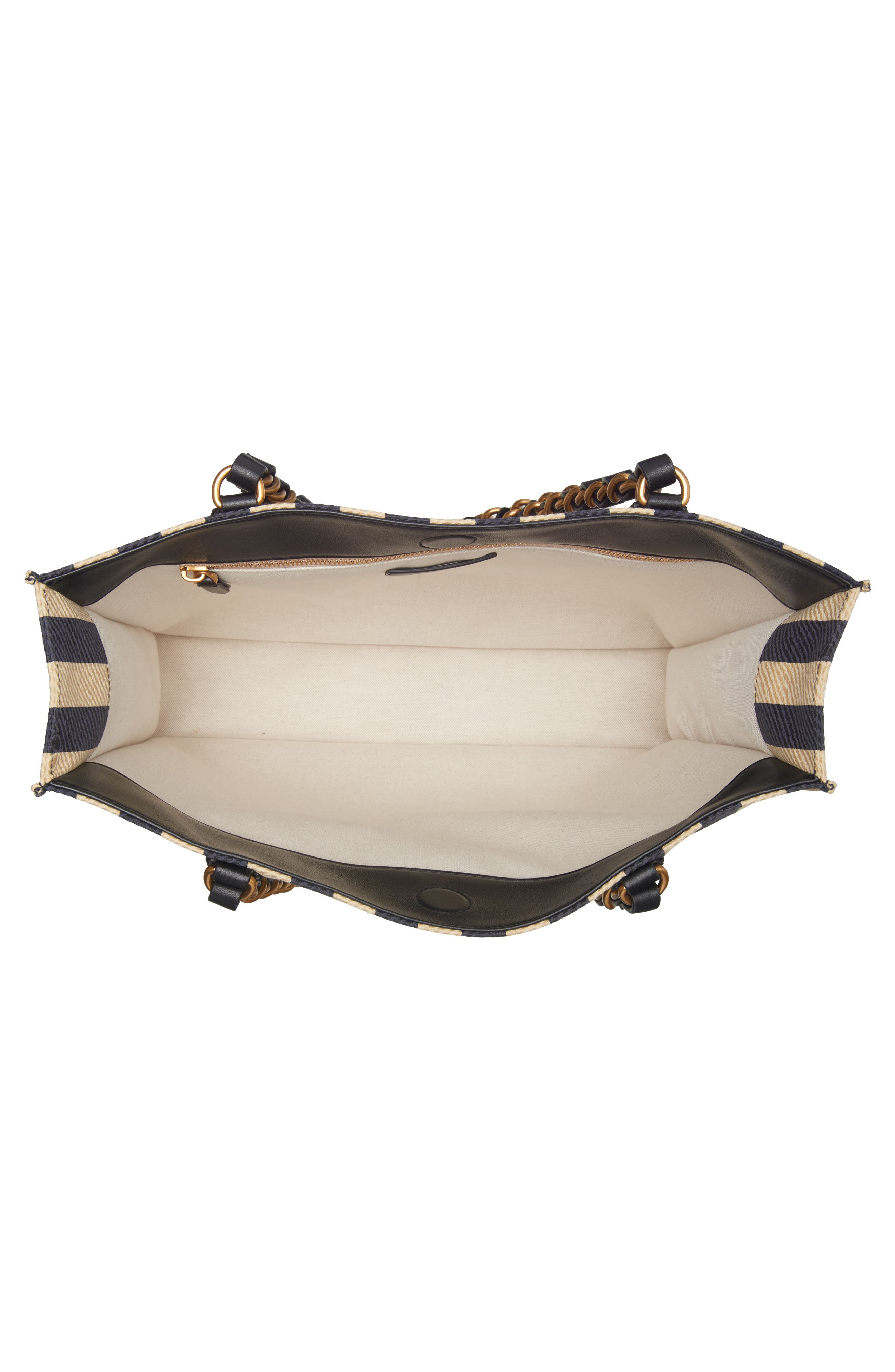 Valentino Garavani Kicky Stripe Nylon & Cotton Tote, Alternate, color, Black/Khaki