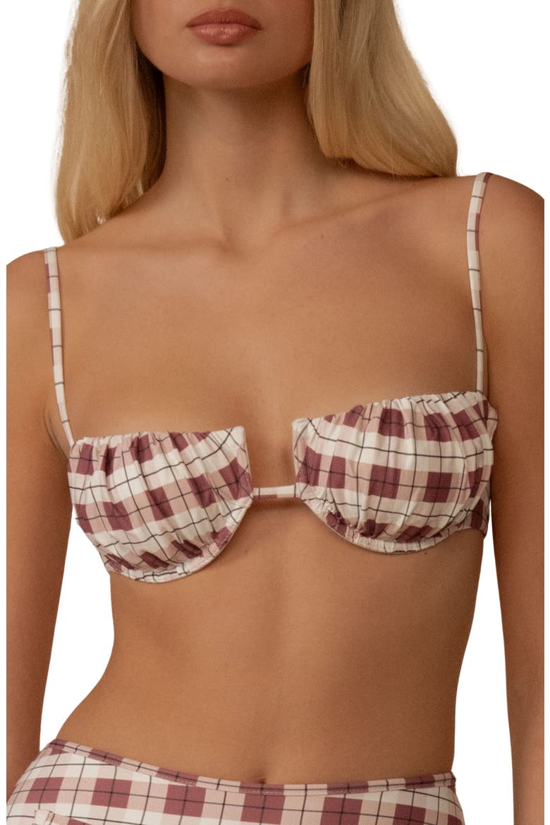 Plaid Petal Bikini Top, Main, color, MAROON PLAID