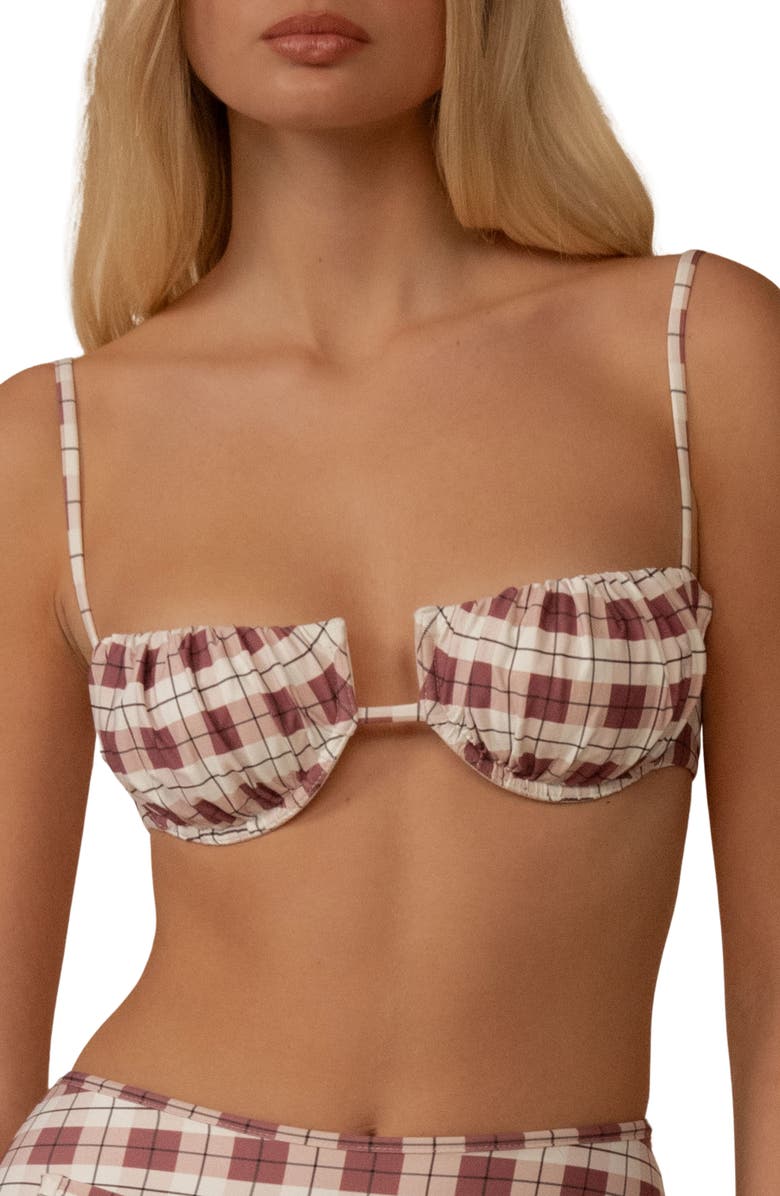 MONTCE Plaid Petal Bikini Top, Main, color, Maroon Plaid