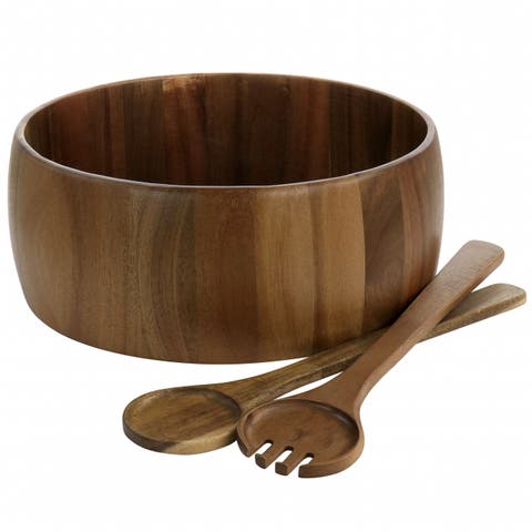 3 Piece Acacia Wood Salad Bowl and Spoon Set