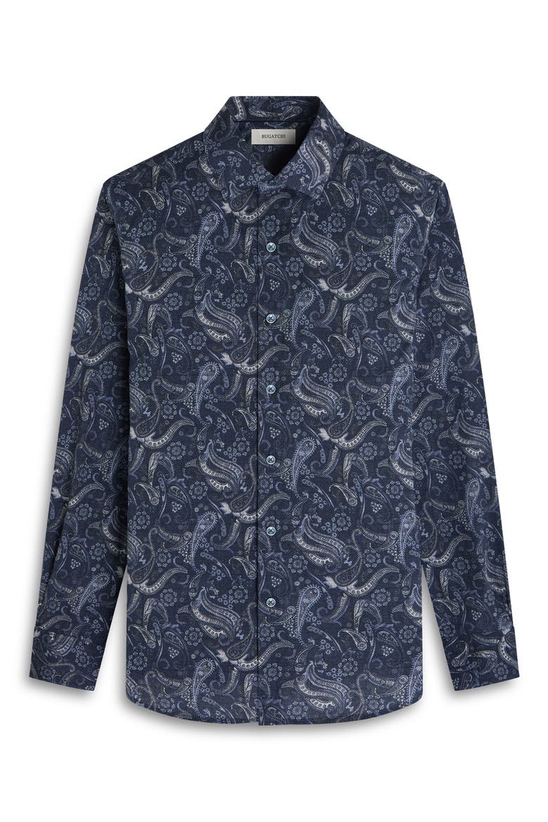 Axel Trim Fit Paisley Stretch Cotton Button-Up Shirt, Alternate, color, NAVY