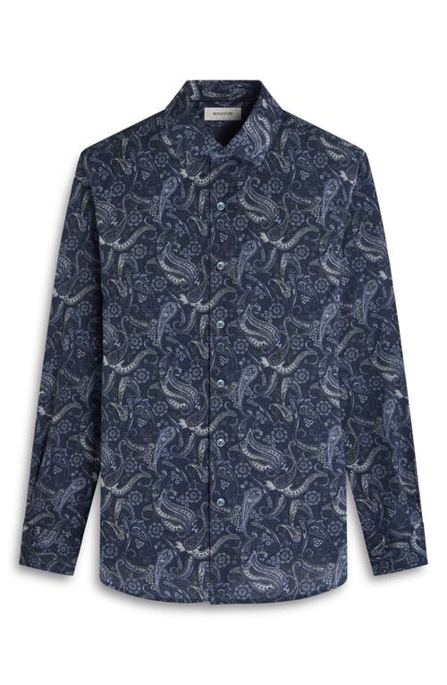 Bugatchi Axel Trim Fit Paisley Stretch Cotton Button-up Shirt In Blue