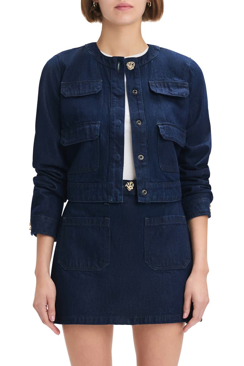 The Emily Collarless Crop Denim Jacket, Main, color, STOUT