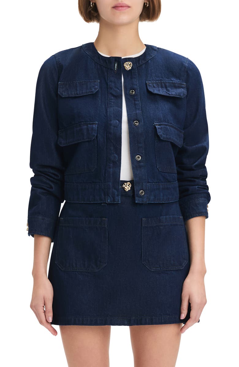 Favorite Daughter The Emily Collarless Crop Denim Jacket, Main, color, Stout