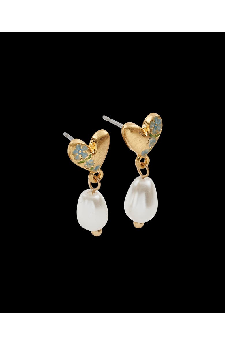 Fable England Forget-Me-Not Heart & Pearl Earrings, Alternate, color, Blue & Gold