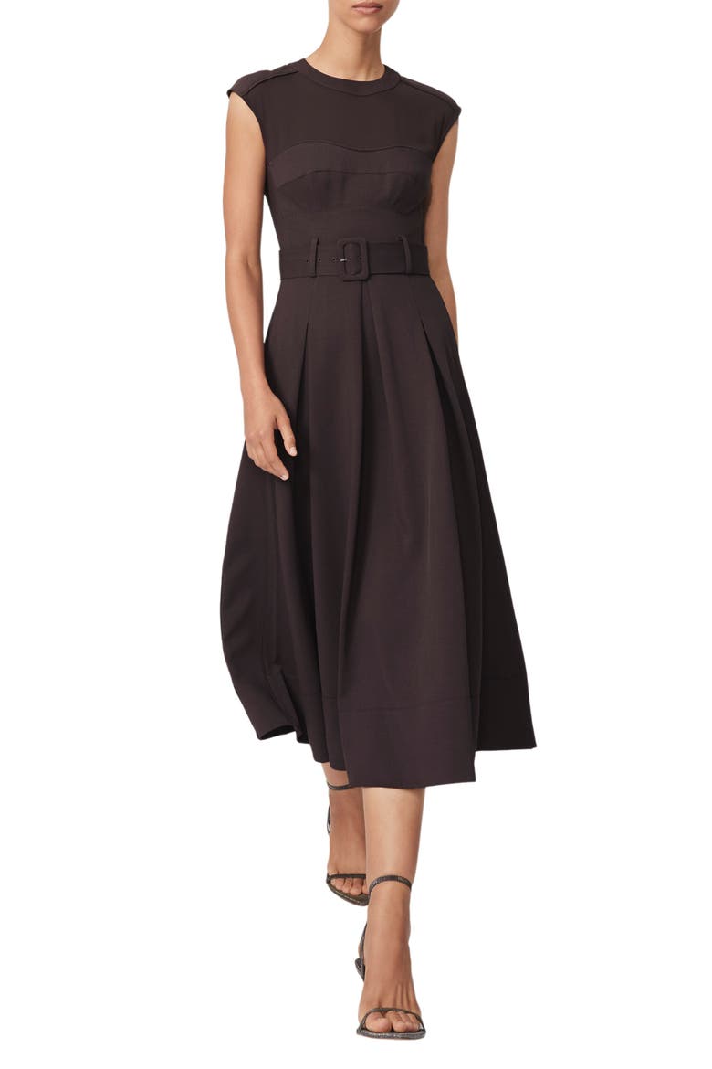 Ava Belted Cap Sleeve Midi Dress, Main, color, BURGUNDY