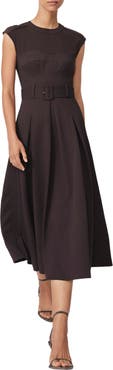 Reiss Ava Belted Cap Sleeve Midi Dress