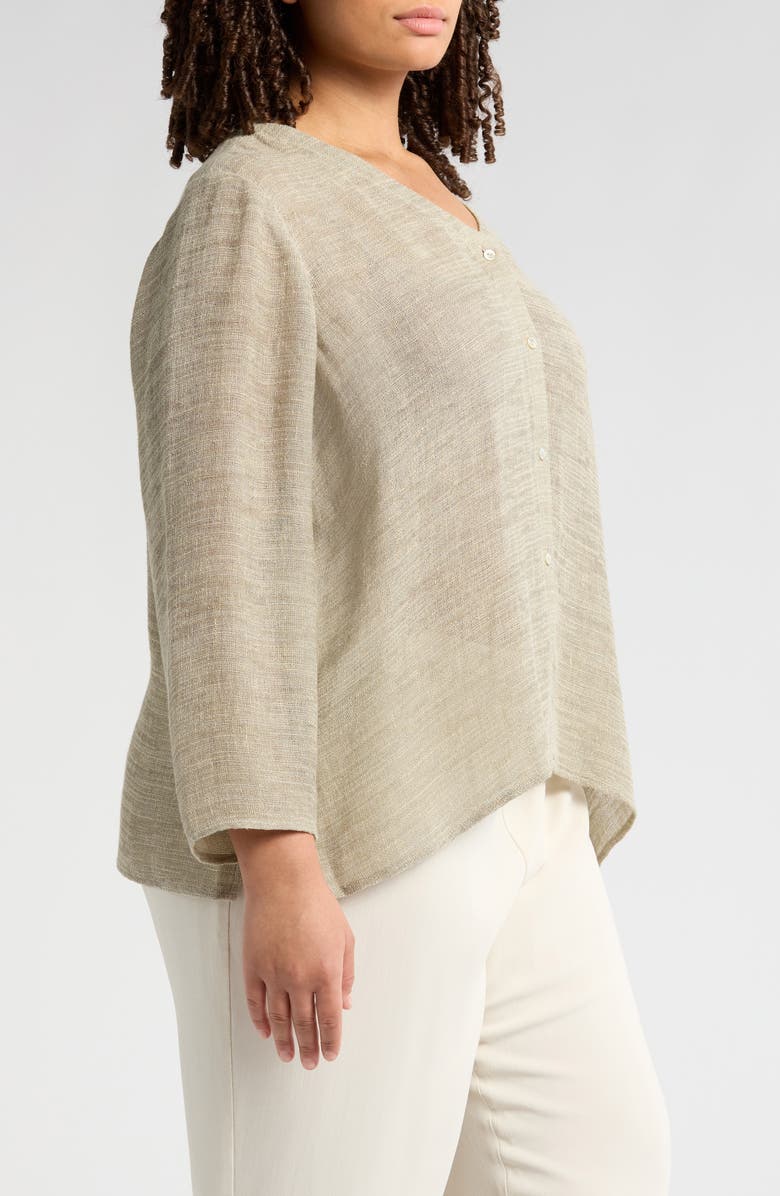 Eileen Fisher Organic Linen Blend Button-Up Shirt, Alternate, color, Natural White