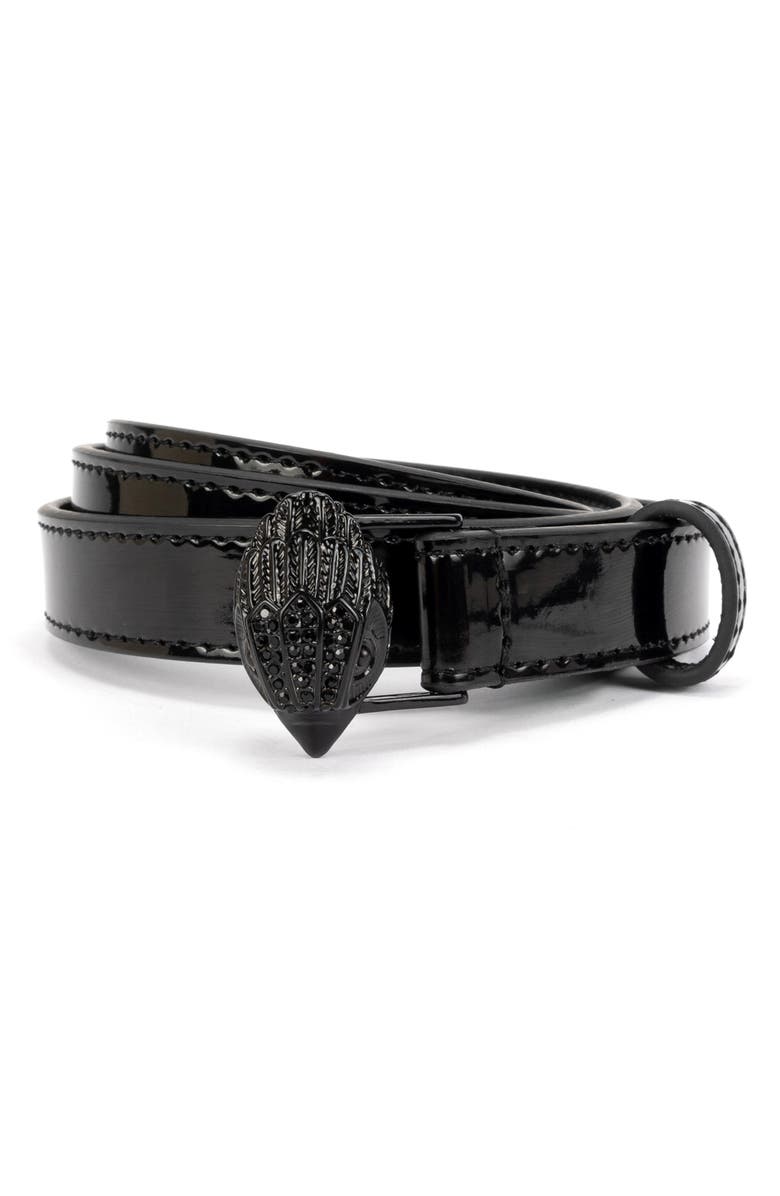 Kurt Geiger London Patent Leather Belt with Eagle Head Buckle, Alternate, color,