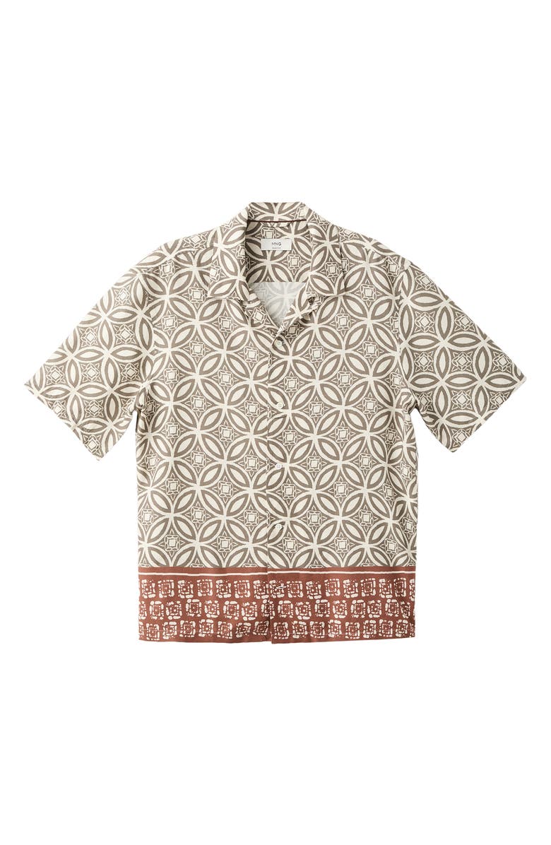 MANGO Printed Camp Shirt, Alternate, color, Khaki
