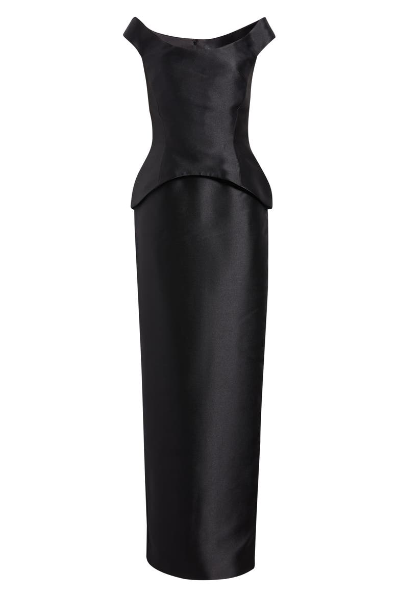 Pieta Cap Sleeve Peplum Gown, Main, color, BLACK