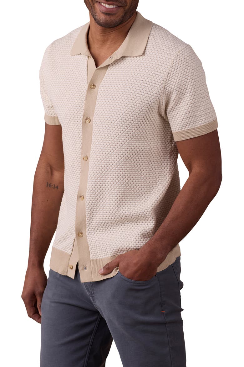 Robles Jacquard Knit Short Sleeve Button-Up Shirt, Alternate, color, IVORY/ KHAKI