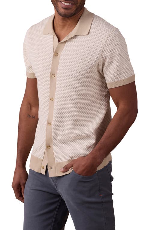 The Normal Brand Robles Jacquard Knit Short Sleeve Button-up Shirt In Ivory/khaki