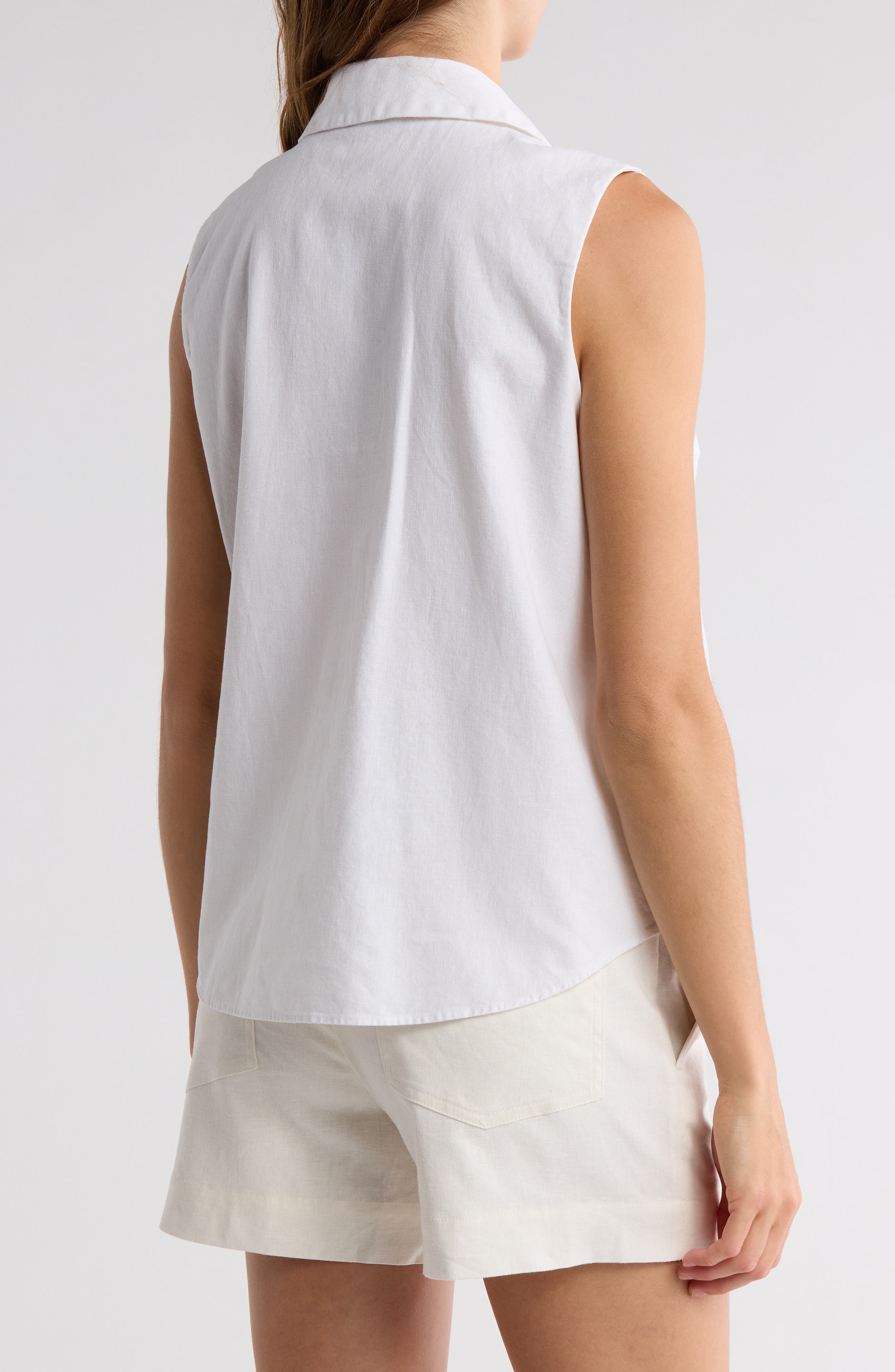 Sleeveless Cotton Blend Button-Up Shirt - image 2