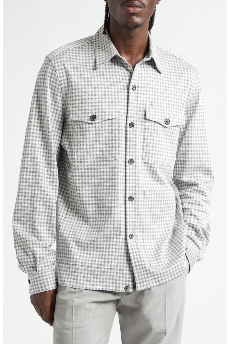 Check Silk & Cotton Button-Up Overshirt, Main, color, WHITE