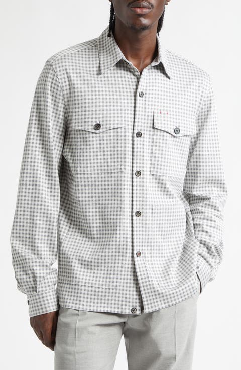 Check Silk & Cotton Button-Up Overshirt